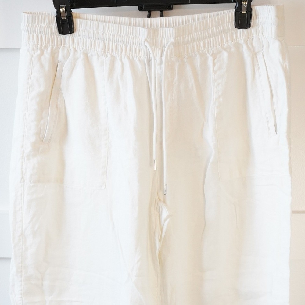 Athleta, White 100% Linen Blend Wide Leg Pants Size 16 Elastic Waist Drawstring - Picture 3 of 7